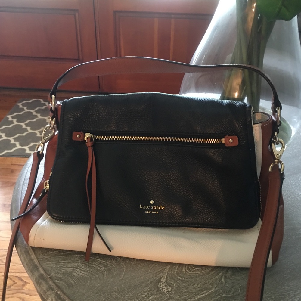 Kate Spade Black and Cream Shoulder Bag with Tan Strap